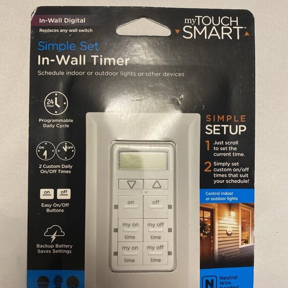 MyTouchSmart 24-Hour in-Wall Digital Timer, 4 Programmable Easy On/Off Buttons - Picture 1 of 5